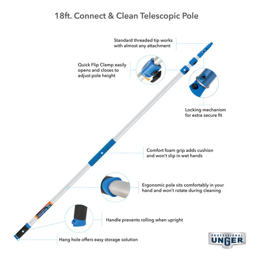 Unger Aluminum Telescopic Pole w/ Connect & Clean Locking Cone and Quick-Flip Clamps