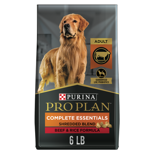 Purina Pro Plan Adult Complete Essentials Shredded Blend Beef & Rice with Probiotics Dry Dog Food